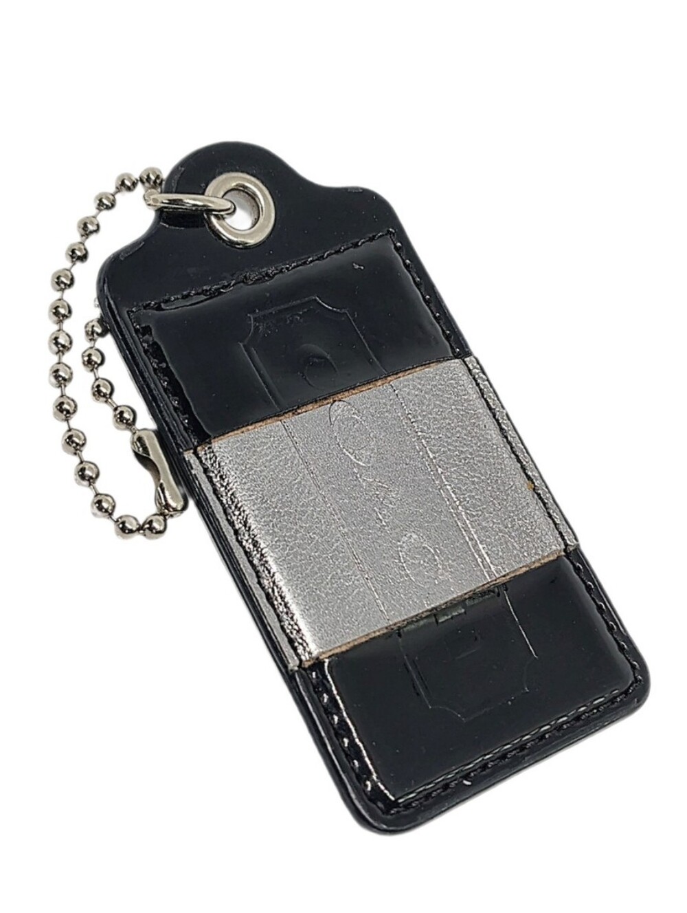 🖤3.5" XL Coach Poppy Black Metallic Silver Hangtag Bag Fob Keychain Purse Charm